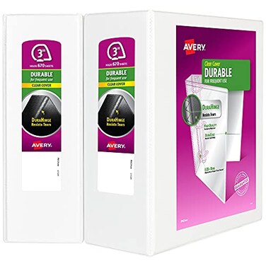 Avery Durable Clear View 3 Ring Binders 3 Inch EZD Rings 2Pack of White Binders 35307