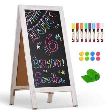 4 THOUGHT AFrame DoubleSided Magnetic Chalkboard 40x20 Solid Pine Wood Freestanding Sandwich Board for Restaurants Cafes Weddings Rustic White