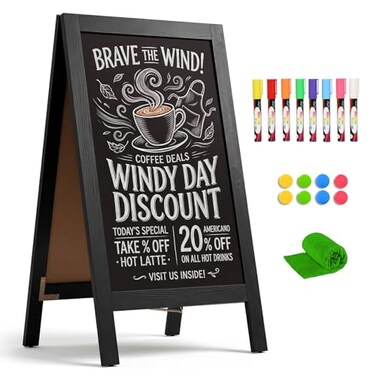 4 THOUGHT AFrame DoubleSided Magnetic Chalkboard 40x20 Solid Pine Wood Freestanding Sandwich Board for Restaurants Cafes Weddings Black