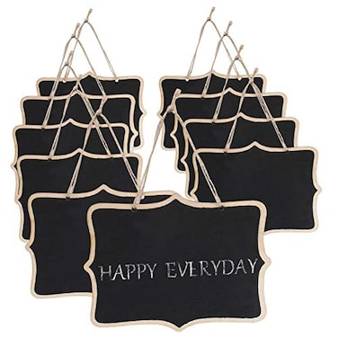 Canitor 10 Pack Black Hanging Chalkboard Sign Small Mini Erasable Wooden Rectangle Chalkboards