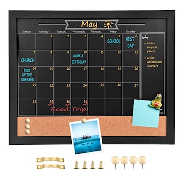 Umtiti Chalkboard Calendar and Bulletin Combo Board 13 x 17 Black Wooden FrameMagnetic ChalkboardPerfect for Office Home School Message BoardHBZHBBK3442US