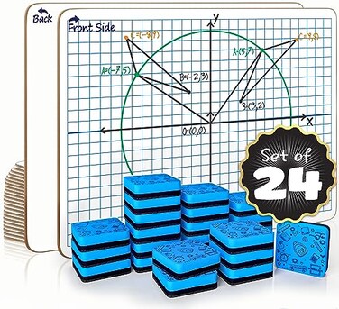 Scribbledo 24 Pack Dry Erase XY Axis Graph Lap Board 9 X 12 for Student and Classroom Use Math White Board Double Sided With 24 Erasers Included