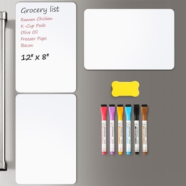 VITEVER 3 Pack Magnetic Dry Erase Board Sheet for Fridge 12x8 Erasable Refrigerator WhiteBoard w 6 Markers 1 Eraser Smooth and Flexible Small Magnet Blank Notepad for Home Kitchen Organizer and Planne