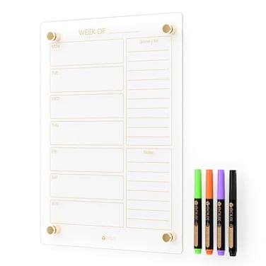 YEOUX Clear Glass Weekly Dry Erase Calendar Menu NonMagnetic Whiteboard for Wall Meal Plan Grocery List White Board for Kitchen 15x11 7 Days Home Planner 4 Wet Erase Markers Included Yeoux