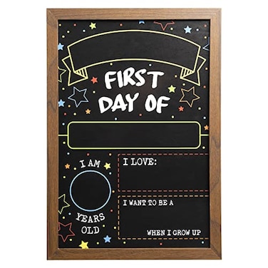 GSM Brands First Day Last Day of School Double Sided Sign with Frame Reusable Dry Erase Board for Liquid Chalk Markers 917 x 1327