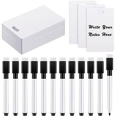 Laumoi 24 Packs Pocket Sized Erasable Notepad Badge Accessory 12 Mini Whiteboard Clipboard Hangs with Badge Mini Whiteboard Small Dry Erase Board with 12 Pieces Dry Erase Marker for OfficeBlack