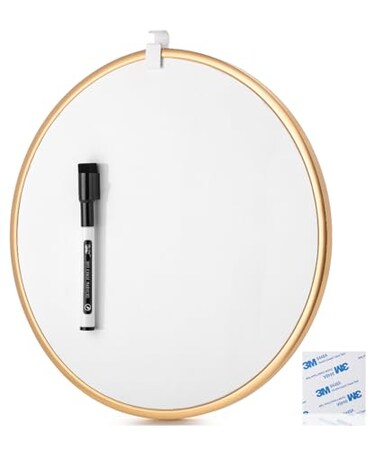 Mr. Pen Mr Pen Round Dry Erase Board 115 with a Black Dry Erase Marker Gold Frame Small White Board