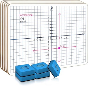Scribbledo 5 Pack Dry Erase XY Axis Coordinate Plane Graph Lap Boards 9 X 12 for Student Teachers and Classroom Use Math White Board Double Sided White Boards with 5 Erasers Included