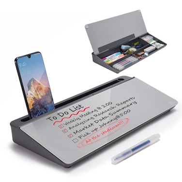 TSJ OFFICE Desktop Whiteboard DryEraseBoard Computer Keyboard Stand White Board Surface Pad with Drawer Desk Organizers with Accessories for Office Home School Supplies Complete Grey