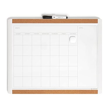 U Brands Magnetic Dry Erase Calendar White Board 16 x 20 White PinIt Frame Includes Marker and Magnet
