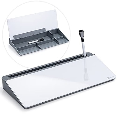 Varhomax Glass Desk Whiteboard with Storage Desktop Organizer todo List Memo Notepad Dry Erase White Board for Home Office and School Supplies Gray