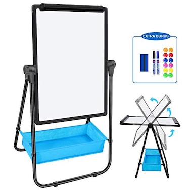 Max-officoo Dry Erase Board with Stand Double Sided 28x20 Portable Writing Whiteboards Height Adjustable 360 Rotating U Stand Magnetic Whiteboard for Home School Restaurant Presentation