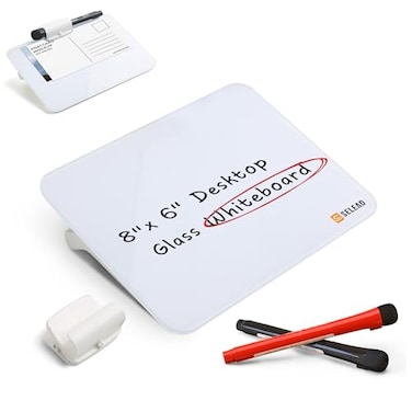 SELEAD Small Dry Erase White Board 8x6 Handheld Desktop Glass Clipboard with Pen Holder Memo Note Whiteboard for Home Office Reusable Tabletop Writing Teaching Pad