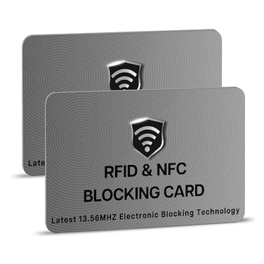 SaiTech IT 2 Pack RFID Blocking Cards One Card Protects Entire Wallet Purse For Men Women NFC Contactless Bank Debit Credit Card Protector ID ATM Guard Card Grey