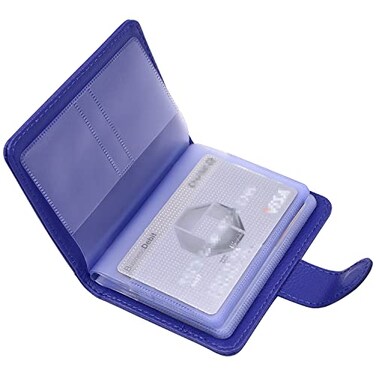 Wisdompro Credit Card Holder PU Leather Slim RFID Blocking Debit Card Protector Wallet Organizer Case with Magnetic Shut Build in 20 Card Slot 7 Small Cells for Memory CardsVertical Blue
