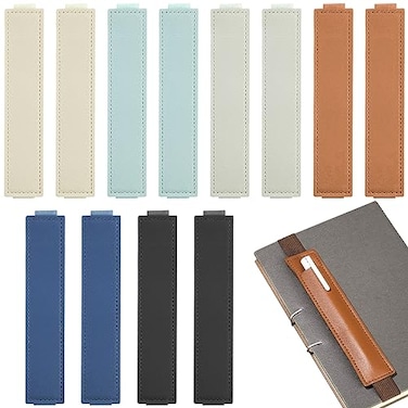 Aswewamt 12 Pcs Elastic Notebook Band Holders PU Leather Adjustable Pen Sleeve Pouch Pencil Holder Straps for Notebook Planners Binders Books