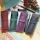 Borsgye Pens Pouch Leather Pen Protective Sleeve Cover Crazy Horse Leather Handmade Fountain Multi Pen Case Holder Dark Brown Small