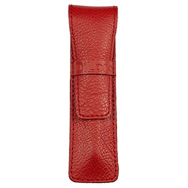 DiLoro Full Grain Genuine Leather Single Pen Case Holder Pencil Pouch Buffalo Venetian Red