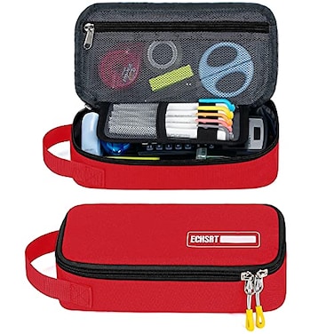 ECHSRT Large Pencil Case Aesthetic Pen Pouch with Big Capacity Minimalist Portable Stationery Bag with Handle for Office Organizer Red Pencil Cases