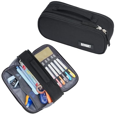 ECHSRT Tactical Pencil Case for Boy Extra Large Capacity Camo Pencil Pouch for Men Adults 3 Compartment Zipper Pen Case Small Tool Bag Organizer for School Office Travel Black