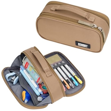 ECHSRT Tactical Pencil Case for Boy Extra Large Capacity Camo Pencil Pouch for Men Adults 3 Compartment Zipper Pen Case Small Tool Bag Organizer for School Office Travel Brown