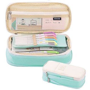 EHOPE Big Capacity Pencil Pen Case Office Large Storage High Capacity Bag Pouch Holder Box Organizerfor Office Travel Holder BoxCyan