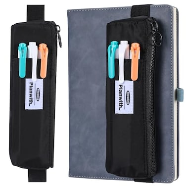 JJUNW Pen Holder for Notebook Portable Pencil Bag Small Pen Holder wif Adjustable Elastic Band Zipper Pencil PouchJournal Pen Holder Notebook Pen HolderBlack