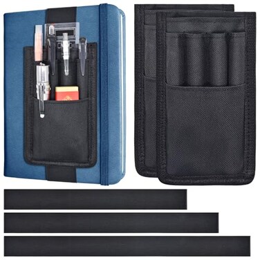 KATOLK 2 Pcs Pen Holder for Notebook 3 Adjustable Elastic Bands with 2 Pencil Clips for Notebook Durable Planner and Journal Pen Sleeve Case for Hard Cover Journals