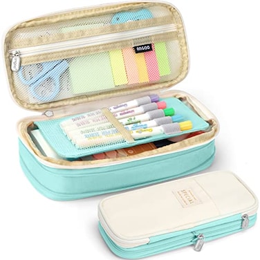 KPX Big Capacity Pencil Pen Case Bag with Zipper Office College School Storage Large Capacity Bag Pouch Holder Box Organizer Colorful Cyan