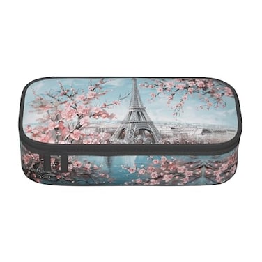 NOXOZNMOK Paris Eiffel Tower Pencil Case Big Capacity Multifunctional Storage Pen Pouch with Zipper for Office