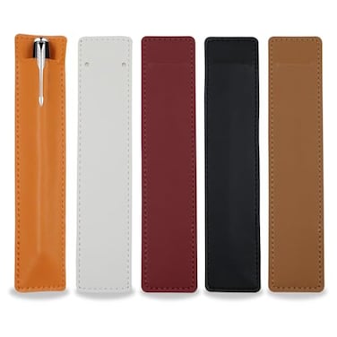 SNOMEL 5Pcs Leather Single Fountain Pen Case Soft Pen Sleeve Pouch for Men Women Ballpoint Pencil Protective Cover Holder for Office Business Gift White Orange Black Red Brown