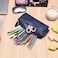 WONDERPOOL Wonderpool Pen Case Real Leather Pencil Pouch Markers Holder Big Capacity Bag with Side Zippered Pocket Sleeve for Stationery Makeup Utensils Organizer Blue