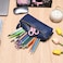 WONDERPOOL Wonderpool Pen Case Real Leather Pencil Pouch Markers Holder Big Capacity Bag with Side Zippered Pocket Sleeve for Stationery Makeup Utensils Organizer Blue