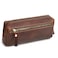 WONDERPOOL Pen Case Real Leather Pencil Pouch Markers Holder Big Capacity Bag with Side Zippered Pocket Sleeve for Stationery Makeup Utensils Organizer Coffee