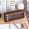 WONDERPOOL Pen Case Real Leather Pencil Pouch Markers Holder Big Capacity Bag with Side Zippered Pocket Sleeve for Stationery Makeup Utensils Organizer Coffee