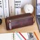 WONDERPOOL Pen Case Real Leather Pencil Pouch Markers Holder Big Capacity Bag with Side Zippered Pocket Sleeve for Stationery Makeup Utensils Organizer Coffee