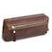 WONDERPOOL Pen Case Real Leather Pencil Pouch Markers Holder Big Capacity Bag with Side Zippered Pocket Sleeve for Stationery Makeup Utensils Organizer Coffee