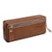 WONDERPOOL Pen Case Real Leather Pencil Pouch Markers Holder Big Capacity Bag with Side Zippered Pocket Sleeve for Stationery Makeup Utensils Organizer Light brown