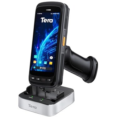 Tera Android 11 Barcode Scanner PDA with Charging Cradle Pistol Grip 8000mAh Extra Large Battery Handheld Mobile Computer 52 Full Touch Screen Zebra 2D Scan IP65 Graded Inventory Scanner P172