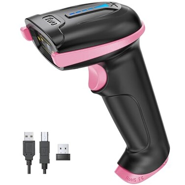 Tera Barcode Scanner Wireless Versatile 2in1 24Ghz WirelessUSB 20 Wired with Battery Level Indicator 328 Feet Transmission Distance Rechargeable 1D Laser Bar Code Reader Handheld 5100 Pink