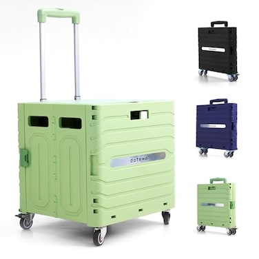 dotewe Folding Utility Cart Portable Rolling Crate Handcart Foldable Shopping Trolley Collapsible with Lid on Wheels for Grocery Garden Office Storage Teacher Tool Green