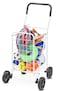 Whitmor Folding Utility Shopping Cart with Wheels Heavy Duty Metal Grocery Cart Portable Foam Handle Rolling Collapsible Trolley for Groceries Laundry Storage White