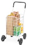 Whitmor Folding Utility Shopping Cart with Wheels Heavy Duty Metal Grocery Cart Portable Foam Handle Rolling Collapsible Trolley for Groceries Laundry Storage White