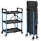 WORKPRO 3Tier Collapsible Service Cart BlackBlue 210 LBS Foldable Utility Cart with Wheels Portable Rolling Tool Cart for Garage Warehouse Home Restaurant and Office No Assembly Required