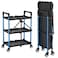 WORKPRO 3Tier Collapsible Service Cart BlackBlue 210 LBS Foldable Utility Cart with Wheels Portable Rolling Tool Cart for Garage Warehouse Home Restaurant and Office No Assembly Required