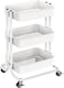 Pipishell 3 Tier Metal Rolling Utility Cart HeavyDuty Storage Rolling Cart with 2 Lockable Wheels Multifunctional Mesh Organization Utility Cart for Kitchen Dining Room Living Room White