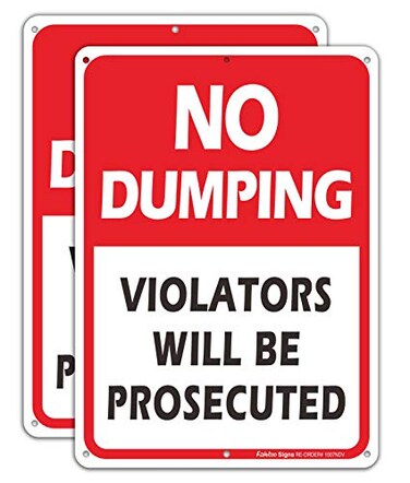 Faittoo 2 Pack No Dumping Sign Violators Will Be Prosecuted Sign 10 x 7 Rust Free 40 Aluminum UV Protected Weather Resistant Waterproof Durable InkEasy to Mount RedBlack on White