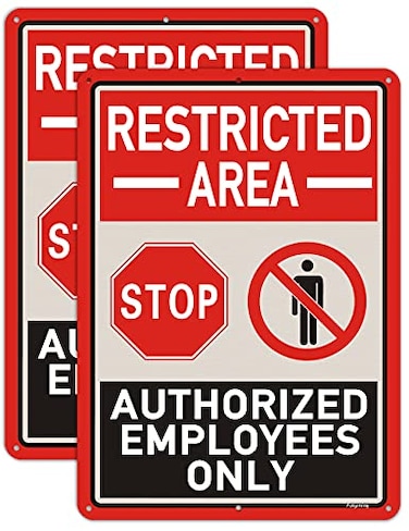 Folyming 2 Pack Restricted Area Sign Authorized Employees Only 14 x 10 Inches Stop Do Not Enter Metal Reflective Rust Aluminum Weatherproof UV Protected Easy Mounting Indoor Outdoor Use