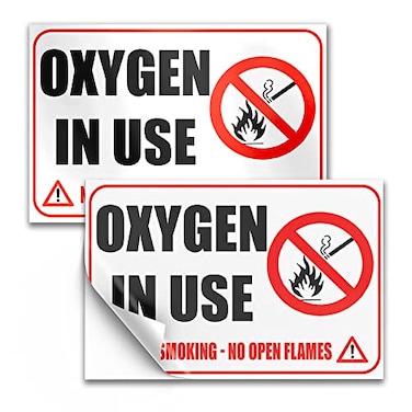 DIMARONGTON 2 PC Oxygen in Use Sign 4x6 Vinyl No Smoking No Open Flames Oxygen Stickers for Door IndoorOutdoor Decal