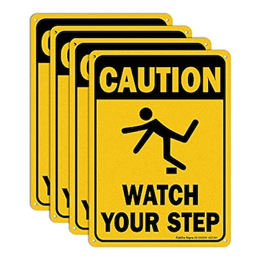 Faittoo 4 Pack Caution Watch Your Step Sign Safety Sign 10 x 7 Inches rectangle 040 Rust Free Aluminum UV Protected and Waterproof Weather Resistant Durable Ink Easy to Mount